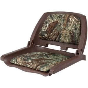 This is a round boat seat in a camo color.